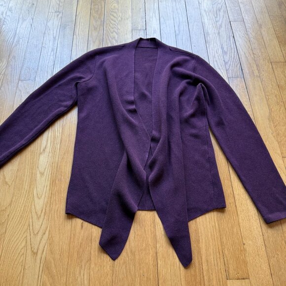 Eileen Fisher Size M Plum Silk Blend Lightweight Open Front Cardigan Sweater - Picture 8 of 13